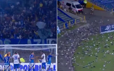 شاهد.. جماهير غاضبة تمطر أرض الملعب بالأحذية الرياضية