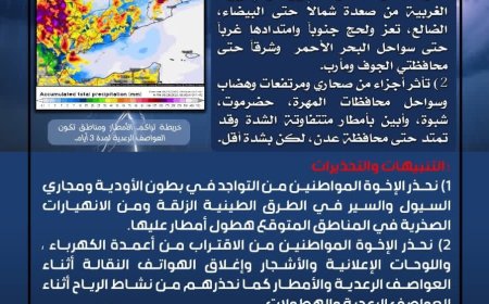 الأرصاد الجوية تحذر من أمطار رعدية غزيرة تضرب عدة محافظات خلال الأيام المقبلة