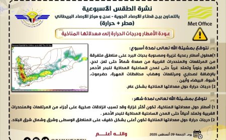 الهيئة العامة للطيران المدني والأرصاد: عودة الأمطار ودرجات الحرارة إلى معدلاتها المناخية