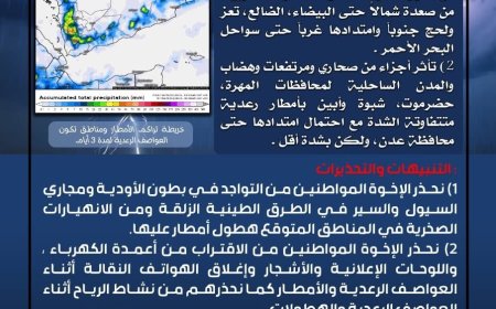 تحذيرات جوية: أمطار رعدية غزيرة تضرب عدة محافظات خلال الأيام المقبلة