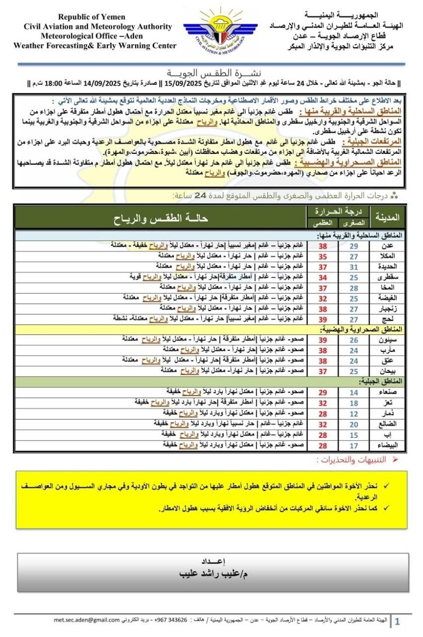 الأرصاد الجوية: أمطار متفرقة وتحذيرات من السيول خلال الـ 24 ساعة القادمة