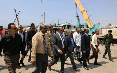 محافظ حضرموت يطلع على سير العمل بميناء المكلا ويشدد على توسعة الميناء بما يواكب الحركة الملاحية والتجارية