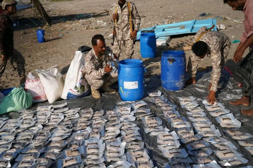 الحملة الأمنية لقوات العمالقة الجنوبية تضبط كمية كبيرة من المخدرات على متن قارب بالقرب من باب المندب